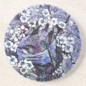 Dessous De Verre En Grès NID OISEAU, blanc, bleu turquoise (Devant)