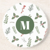 Dessous De Verre En Grès Noël Aquarelle Verdure et Berry (Devant)