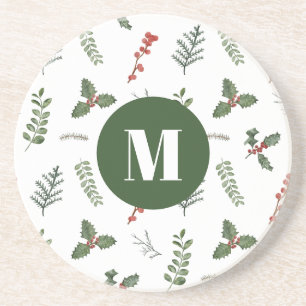 Dessous De Verre En Grès Noël Aquarelle Verdure et Berry