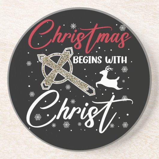 Dessous De Verre En Grès Noël commence avec le Christ Xmas chrétien (Devant)