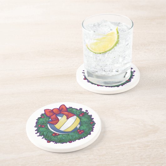 Dessous De Verre En Grès Noël de volley-ball (Côté)