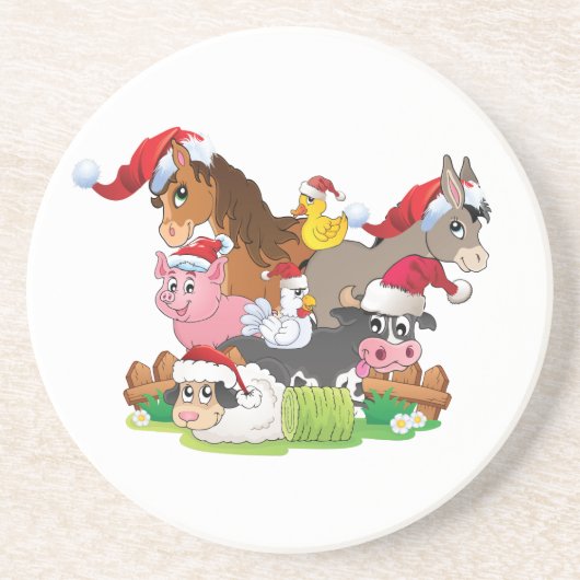 Dessous De Verre En Grès Noël des animaux de ferme (Devant)