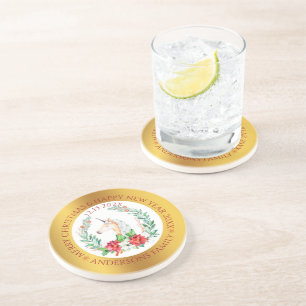 Dessous De Verre En Grès Noël licorne or et blanc frontière