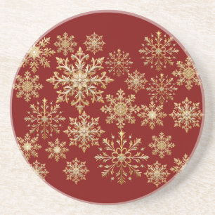 Dessous De Verre En Grès Noël Or et Flocon de Neige Rouge
