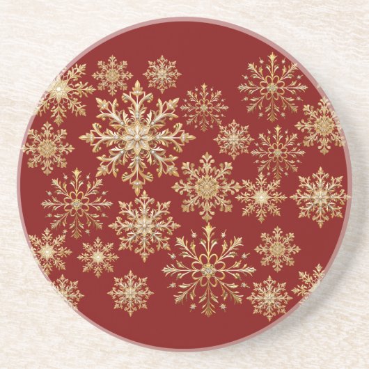 Dessous De Verre En Grès Noël Or et Flocon de Neige Rouge (Devant)