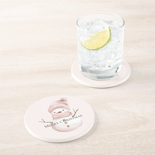 Dessous De Verre En Grès Noël rose blanc neige (Côté)