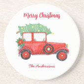 Dessous De Verre En Grès Noël Rouge Camion vacances voiture (Devant)
