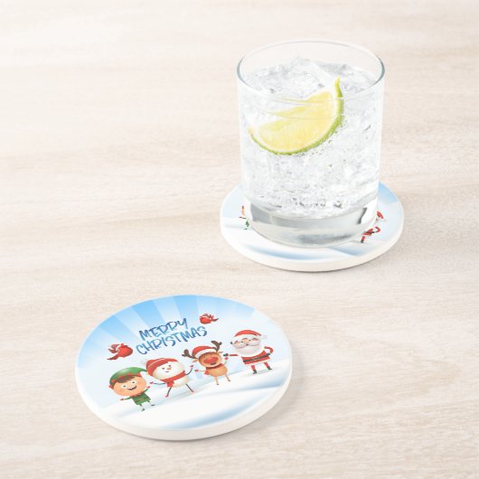 Dessous De Verre En Grès Noël Rudolf Le renne et les amis (Côté)