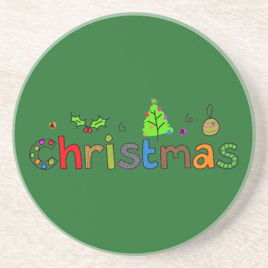 Dessous De Verre En Grès Noël vert forêt (Devant)