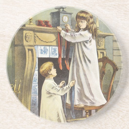 Dessous De Verre En Grès Noël victorien, Bas de Noël pour enfants (Devant)