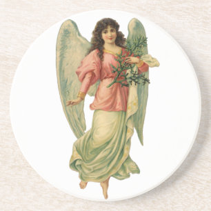 Dessous De Verre En Grès Noël vintage, ange victorien antique