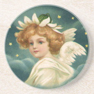 Dessous De Verre En Grès Noël vintage, ange victorien avec des étoiles doré