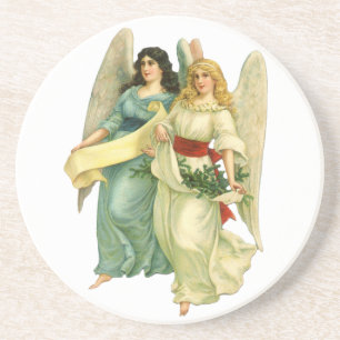 Dessous De Verre En Grès Noël vintage, anges victoriens angéliques