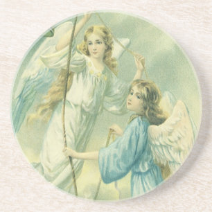 Dessous De Verre En Grès Noël vintage, anges victoriens avec une cloche