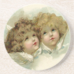 Dessous De Verre En Grès Noël vintage, Anges victoriens dans les nuages