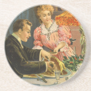 Dessous De Verre En Grès Noël Vintage, Dîner de famille victorien