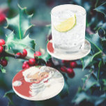 Dessous De Verre En Grès Noël Vintage, Jolly Winking Père Noël<br><div class="desc">Illustration vintage Design de Noël avec un joyeux Père Noël joyeux,  portant un casquette et en train de se baigner comme s'il avait un secret. Ho,  ho,  ho,  Joyeux Noël !</div>