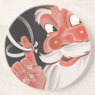 Dessous De Verre En Grès Noël vintage, joyeux Père Noël avec ficelle