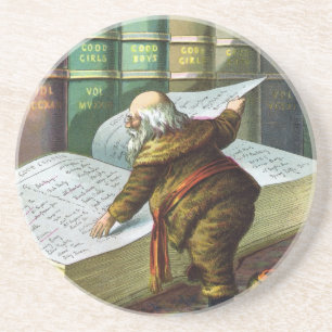 Dessous De Verre En Grès Noël vintage, Père Noël Liste des gentils et des m