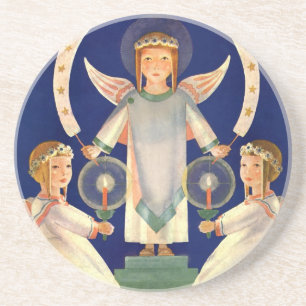 Dessous De Verre En Grès Noël Vintage, Père Noël scandinave Lucia Angels