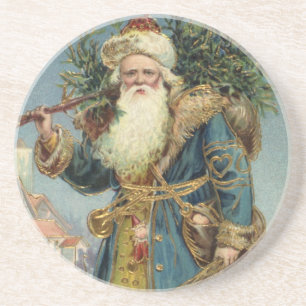 Dessous De Verre En Grès Noël vintage, Père Noël victorien avec arbre