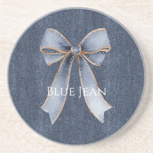Dessous De Verre En Grès Nœud en faux denim bleu