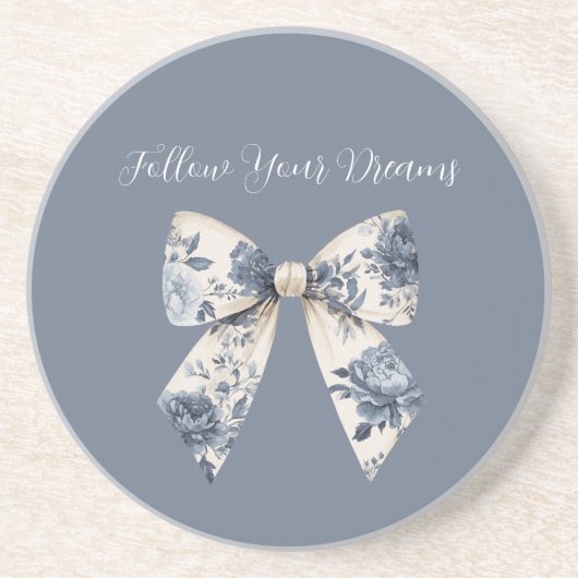Dessous De Verre En Grès Nœud floral crème bleu (Devant)