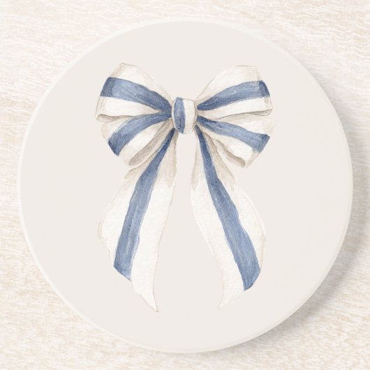 Dessous De Verre En Grès Nœud rayé bleu blanc crème (Devant)