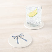 Dessous De Verre En Grès Nœud rayé bleu blanc crème (Côté)