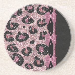 Dessous De Verre En Grès Nœuds en ruban imprimé léopard rose rockabilly RAB