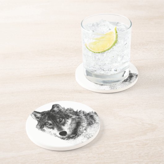 Dessous De Verre En Grès Noir Blanc Inspiration Wolf Eyes (Côté)