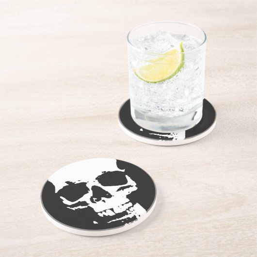 Dessous De Verre En Grès Noir & Blanc Pop Art Crâne Cool élégant (Côté)