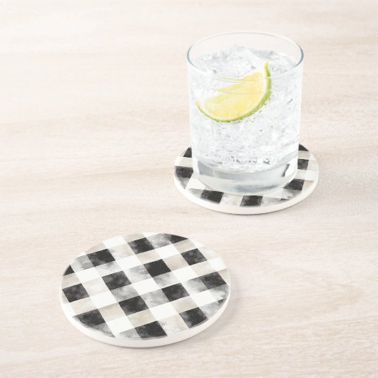 Dessous De Verre En Grès Noir Chic Crème Plaid Noël (Côté)