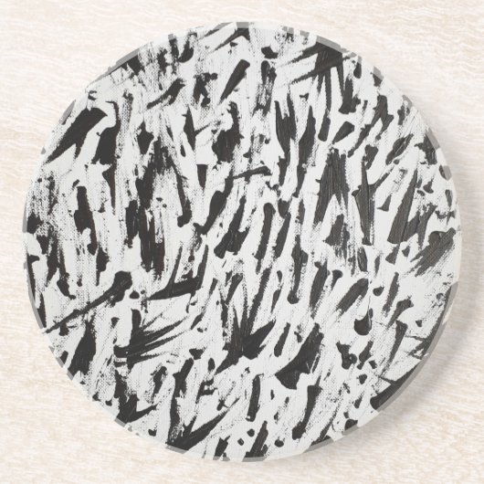 Dessous De Verre En Grès Noir et blanc Abstrait Brushstrokies Art (Devant)