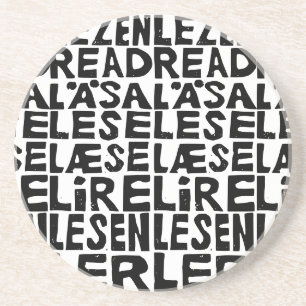 Dessous De Verre En Grès Noir et blanc "Lire" en 8 langues Lino Cut