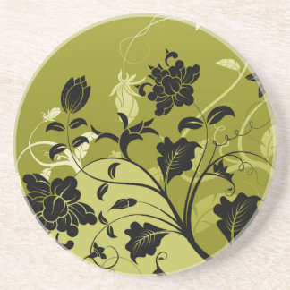 Dessous De Verre En Grès Noir et dessous de verre de grès de fleurs d'or