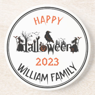 Dessous De Verre En Grès Noir et orange Éffrayant Halloween Concept