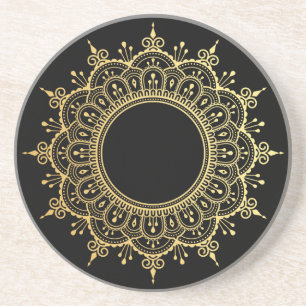 Dessous De Verre En Grès Noir fascinant de mandala d'or de faux