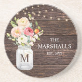 Dessous De Verre En Grès Nom de famille Monogramme Fleur Jar Mason Rustique (Devant)