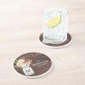 Dessous De Verre En Grès Nom de famille Monogramme Fleur Jar Mason Rustique (Côté)