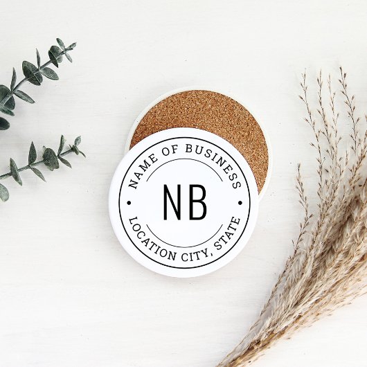 Dessous De Verre En Grès Nom de l'entreprise personnalisée blanc arrondi