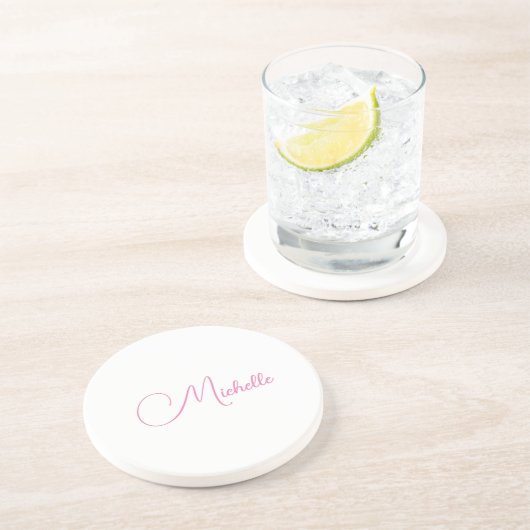 Dessous De Verre En Grès Nom d'écriture moderne professionnel rose blanc (Côté)