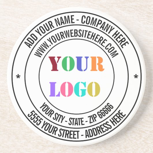 Dessous De Verre En Grès Nom du logo du texte personnalisé Adresse Site Web (Devant)