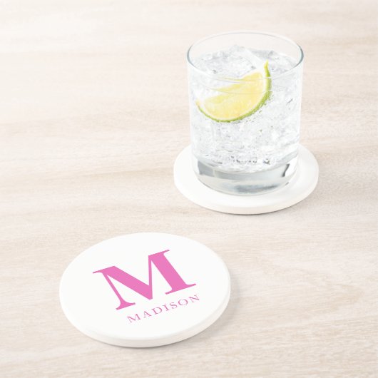 Dessous De Verre En Grès Nom du monogramme rose chaud (Côté)