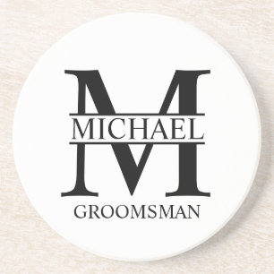 Dessous De Verre En Grès Nom et monogramme du Groomsman personnalisé