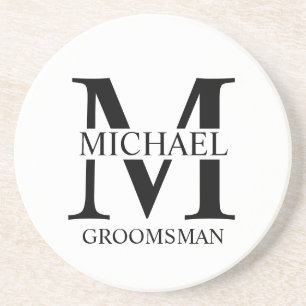 Dessous De Verre En Grès Nom et monogramme du Groomsman personnalisé