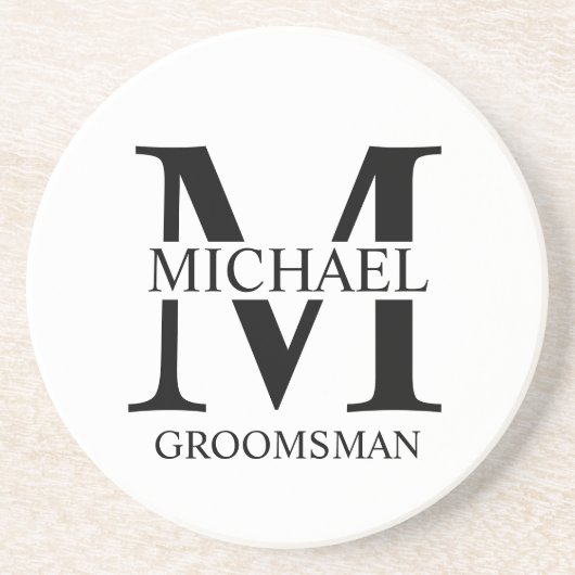 Dessous De Verre En Grès Nom et monogramme du Groomsman personnalisé (Devant)