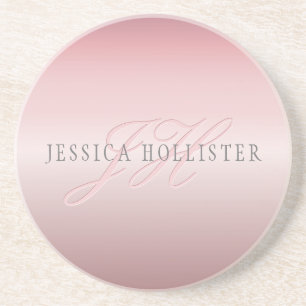 Dessous De Verre En Grès Nom et monogramme Soft FAUX Rose Gold Blush