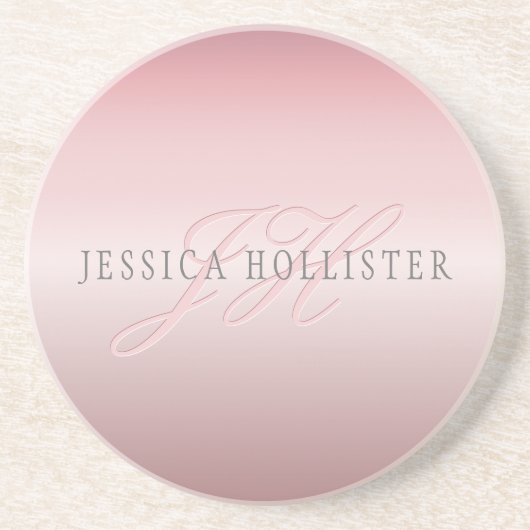 Dessous De Verre En Grès Nom et monogramme | Soft FAUX Rose Gold Blush (Devant)