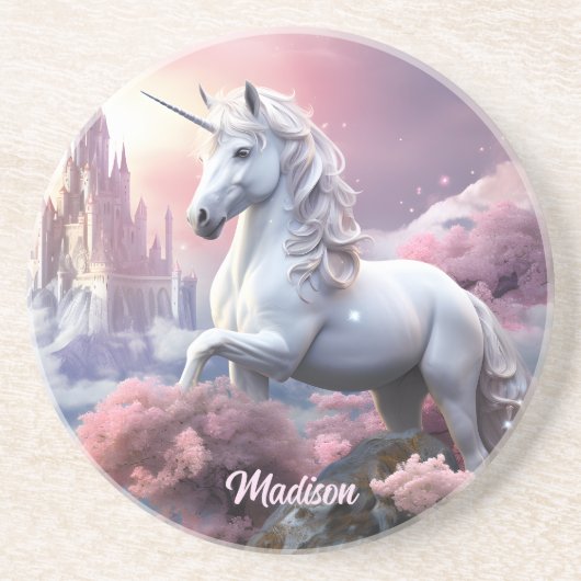 Dessous De Verre En Grès Nom personnalisé belle licorne (Devant)